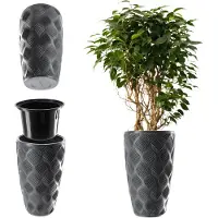 Kadax Bloempot met inzetstuk en handgrepen, plantenbak van kunststof in 5 maten, uv-bestendig, weerbestendig, hoog, met 3D-effect, antraciet, hoog