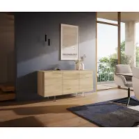 DELIFE Dressoir Cuor 150 cm Keramiek Laminam Sabbia Eiken gekleurd 3 Deuren Zwevende voet look Acrylglas