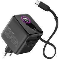 InLine USB-voeding, 70W, GaN, USB-C PD + USB-A QC, kabel 60cm, zwart