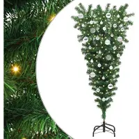 vidaXL Upside-down Kunst Kerstboom met Ballen Set Groen 150 cm PVC