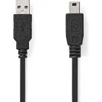 Nedis USB-Kabel - USB 2.0 - USB-A Male - USB Mini-B 5-Pins Male - 480 Mbps - Vernikkeld - 2.00 m - Rond - PVC - Zwart - Label