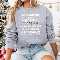 B&C Uniseks kersttrui: Mijn Vrienden zijn net kerstlampjes- Grijs Maat S- Foute kersttrui. kerst Sweater
