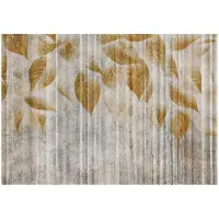 WALLARENA - Fotobehang - 300x210 cm - Behang met bladeren op beton in beige boho voor slaapkamer en woonkamer