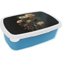 MuchoWow Broodtrommel Blauw - Lunchbox Boeket - Bloemen - Licht - Zwart - Brooddoos 18x12x6 cm - Brood lunch box - Broodtrommels voor kinderen en volwassenen