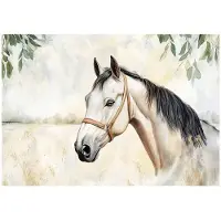 WALLARENA - Fotobehang - 350x250 cm - Fototapet met een paard en bladeren op beton, geschikt voor slaapkamer en salon, vliesbehang