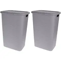 Storage solutions Wasmand - 2x stuks - rotan - met deksel - grijs - 60 liter - 33 x 44 x 60 cm - gevlochten kunststof