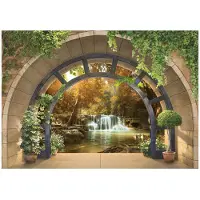 WALLARENA - Fotobehang - 200x140 cm - 3D waterval raam voor slaapkamer en woonkamer, vliesbehang