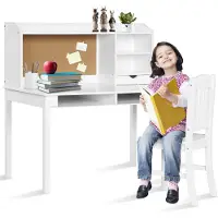Costway Kinderbureauset met prikbord, bureau voor kinderen met stoel, jeugdbureau met opzetstuk, laden en verstelbaar rek, houten studentenbureau voor kinderkamer (wit)
