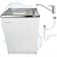 Stamar - Keukenkast 60cm met Wastafel + Wastafelkraan - Keuken meubel - Wit