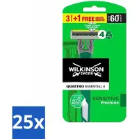 Wilkinson 25 x - Wegwerpscheermesjes - Quattro Essential 4 - Strak Scheren - 4 mesjes - Scheermesje - Wegwerpscheermesje - Strak Scheren - Titanium Mesje - Precisie Mesje