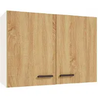 Stamar - Wandkast 80 x 58 x 38 cm - Keukenkast met deuren - Zwarte handgrepen - Eiken Goud