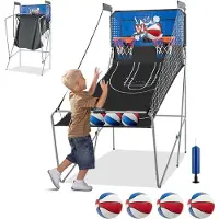 Costway 8-in-1 basketbalautomaat, elektrische basketbalstandaard, inklapbaar, schietmachine met 4 ballen, luchtpomp en 8 speelmodi, Arcade basketbalwedstrijden voor kinderen, voor 2 spelers