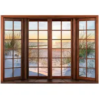 WALLARENA - Fotobehang - 150x105 cm - 3D venster strand zee voor slaapkamer woonkamer muurdecoratie