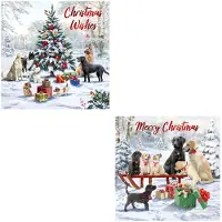 Benza 12 Traditionele Engelstalige dubbele Kerstkaarten met honden - 14 x 14 cm