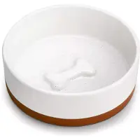 Malacasa Hondenvoerbak – Drinkbak Hond – Voerbak Hond – Keramiek – 480 ml – Ø 14.2 cm – Wit – Bruin