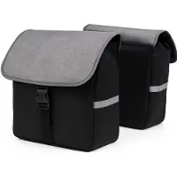 CUHOC Dubbele Fietstas 40L 600d - Waterdicht - Grijs/Zwart - 2x20L - Stevig Kliksysteem - Fietstassen Elektrische Fietsen - Reflecterende Strepen