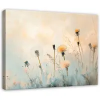 WALLARENA - Canvas schilderij - 40x30 cm - Behang met veldbloemen in beige voor slaapkamer, woonkamer en keuken
