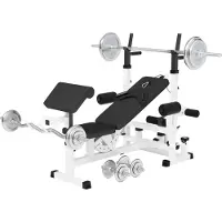 Gorilla Sports Universele Halterbank wit met 108 kg halterset Chroom