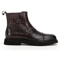 WITTCHEN Heren Leren Chelsea Boots met Croco inzetstukken, Bruin