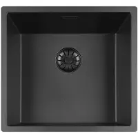 Lorreine Black Quartz series spoelbak 40x40 onderbouw, vlakinbouw plug zwart
