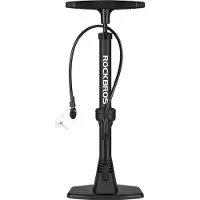 RockBros Vloerpomp - Fietspomp met Drukmeter - 11 Bar - Geschikt voor Alle Soorten Ventielen en Autobanden - Multifunctioneel Mondstuk - Zwart