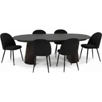 Ebuy24 Tokyo eethoek eettafel zwart, 6 stoelen met zwarte velours bekleding.