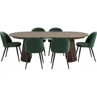 Ebuy24 Tokyo eethoek eettafel smoked, 6 stoelen met groene velours bekleding.