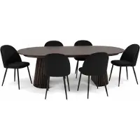 Ebuy24 Tokyo eethoek eettafel smoked, 6 stoelen met zwarte velours bekleding.