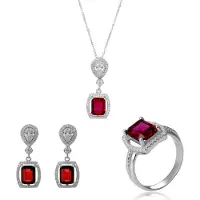 Orphelia 'Enora' Dames 925 Sterling Zilveren Set: Halsketting + Oorbellen + Ring - Zilver SET-7426/RU