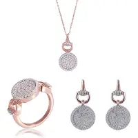Orphelia 'Alisia' Dames 925 Sterling Zilveren Set: Halsketting + Oorbellen + Ring - Roze SET-7420