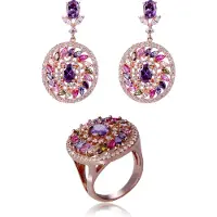 Orphelia 'Enya' Vrouwen 925 Sterling Zilver Set: Oorbellen + Ring - Roze SET-7428/RG