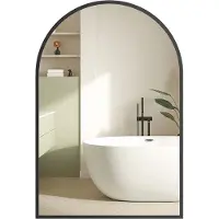 Songmics Gebogen wandspiegel met aluminium kader voor badkamer, inktzwart