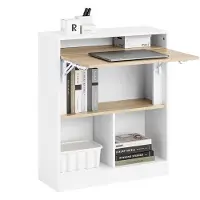 SoBuy FWT104-WN: Opklapbare tafel met geïntegreerde kast. Opklapbare tafel met kast. Vouwtafel met bureaukast. Wit en naturel. Afmetingen (B x H x D): ongeveer 70 x 85 x 54 cm