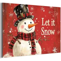 MuchoWow Aluminium schilderij 180x120 cm - Wanddecoratie metaal - Sneeuwpret - Winter - Sneeuwpop - Metalen muurdecoratie woonkamer - Decoratie industrieel - Foto op dibond - Industriële accessoires slaapkamer