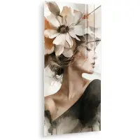 MuchoWow Glasschilderij 80x160 cm - Schilderij acrylglas - Bloesem - Portret - Gezicht - Foto op glas - Muurdecoratie woonkamer - Wanddecoratie slaapkamer - Schilderijen