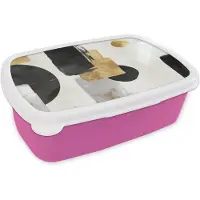 MuchoWow Broodtrommel Roze - Lunchbox Goud - Rechthoeken - Cirkels - Abstract - Brooddoos 18x12x6 cm - Brood lunch box - Broodtrommels voor kinderen en volwassenen