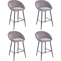 Lina Liberty Barstoel Grijs - Set van 4 - Velvet - Barkrukken