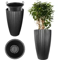 Kadax Ronde bloempot, decoratieve bloempot met binneninzetstuk, kunststof plantenpot voor binnen en buiten (zwart)