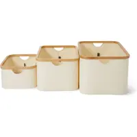 Lumaland rechthoekige opbergdoos met bamboe-frame in set van 3 dozen van 54 x 33 x H 26 cm en 45 x 30 x H 23 cm en 38 x 26 x H 16 cm beige