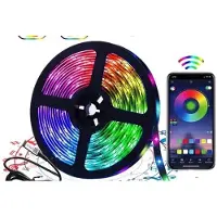 HBS Rgb Led Strip 5m – Slimme Lichtstrip Met App & Afstandsbediening – Dimbaar & Zelfklevend – Usb Verlichting Voor Woondecoratie
