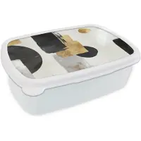 MuchoWow Broodtrommel Wit - Lunchbox Goud - Rechthoeken - Cirkels - Abstract - Brooddoos 18x12x6 cm - Brood lunch box - Broodtrommels voor kinderen en volwassenen