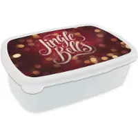MuchoWow Broodtrommel Wit - Lunchbox Jingle - Bells - Kerst - Rood - Brooddoos 18x12x6 cm - Brood lunch box - Broodtrommels voor kinderen en volwassenen