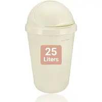 Discountershop Prullenbak 25 Liter met Schommeldeksel – Kunststof Afvalemmer Crème – Voor Binnen, Keuken of Badkamer