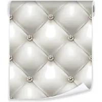 WALLARENA - Behang - Breedte 50 cm - 3D Gequilt Wit Leer - Geschikt voor woonkamers, slaapkamers en kantoren - 10m