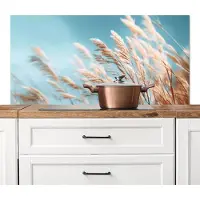 KitchenYeah Spatscherm keuken 120x60 cm - Kookplaat achterwand Siergras - Wind - Lichtbruin - Muurbeschermer - Spatwand fornuis - Hoogwaardig aluminium