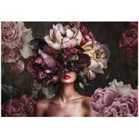 WALLARENA - Fotobehang - 200x140 cm - Vintage vrouw met bloemen voor slaapkamer en salon, vliesbehang