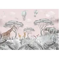 WALLARENA - Fotobehang - 150x105 cm - leuke safari dieren voor de kinderkamer