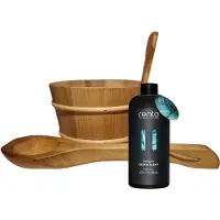 Rento Houten Sauna emmer, lepel en 500 ml Eucalyptus opgietmiddel - Donker