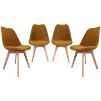 Sweeek Corduroy Scandinavische stoelen met beukenhouten poten (set van 4) Oker