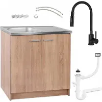Stamar - Keukenkast Eiken Sonoma 80cm - Kraan - Flexibel 2in1 - Zwart